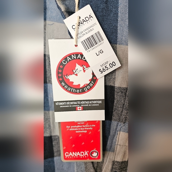 Canada Weather Gear Men's Flannel Button-Down Chambray Lined Collar Blue/Black L - Picture 8 of 9